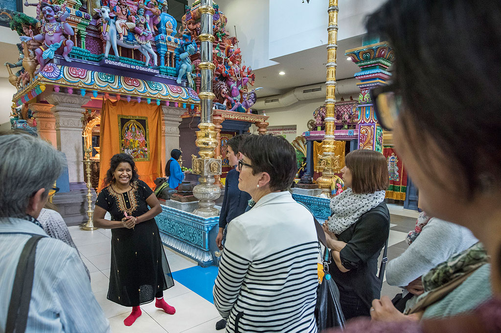 Women visiting a Tamil temple in Switzerland.
